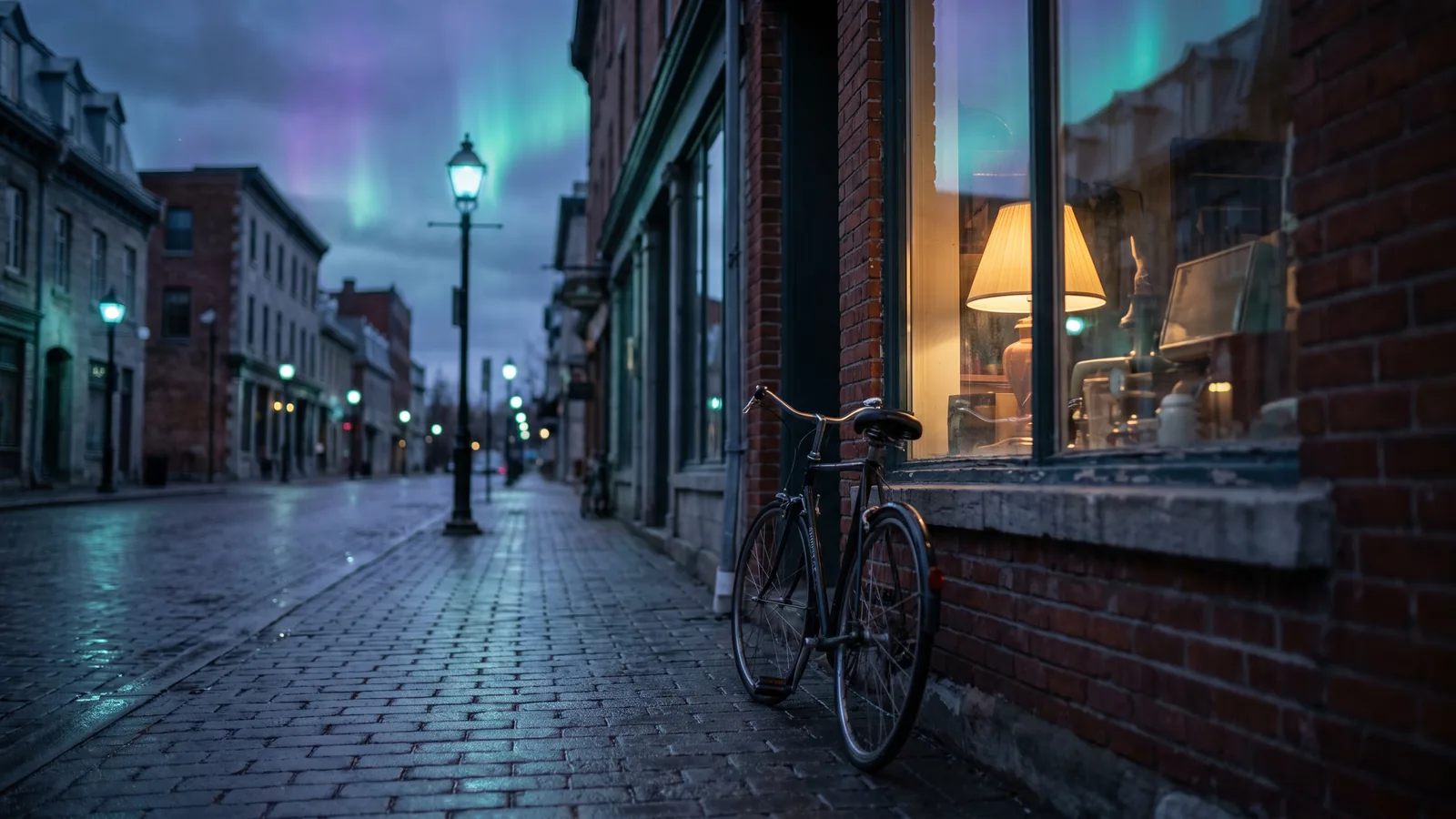 A small storefront on a Gatineau main street at blue hour