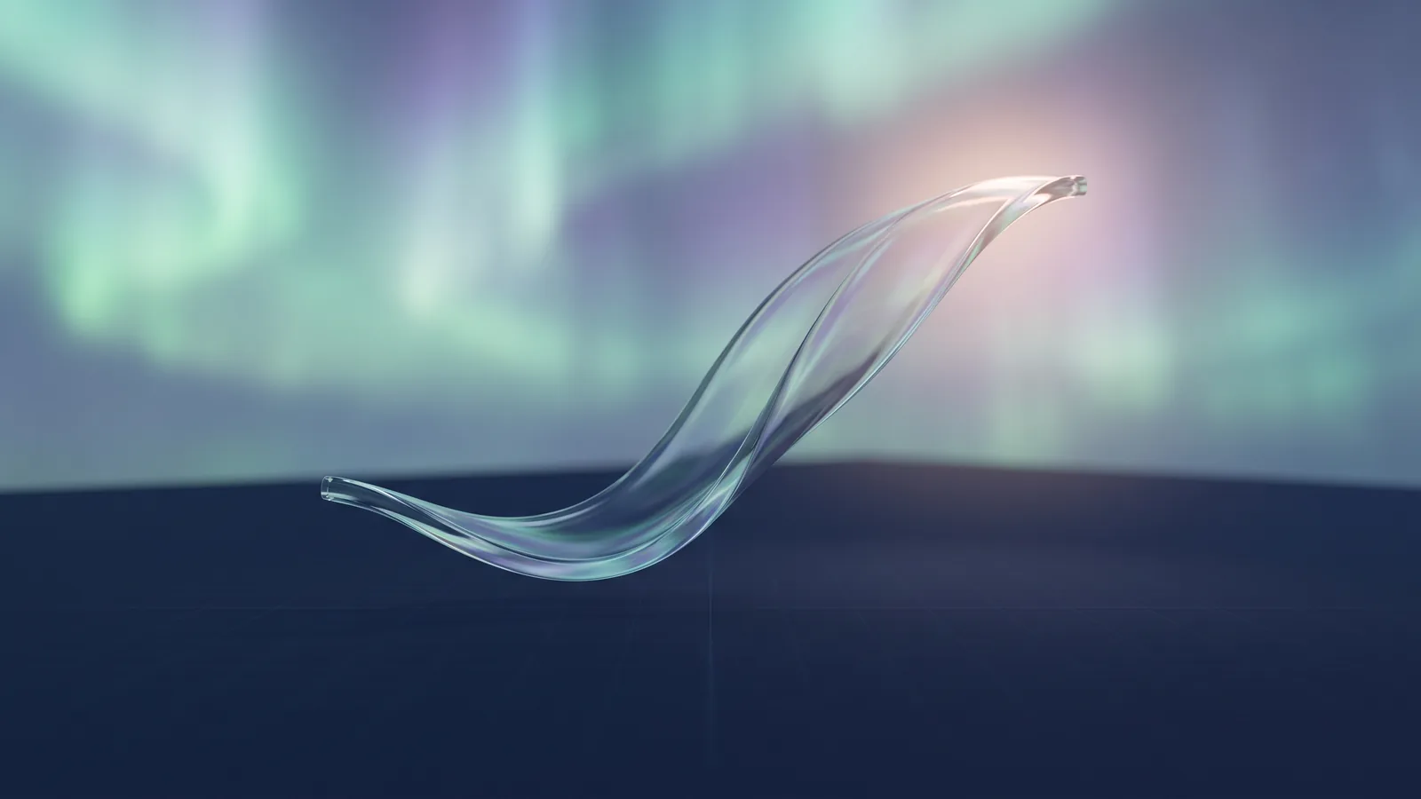 A rising glass curve over a dark grid under aurora light, an image for Google Ads and paid media